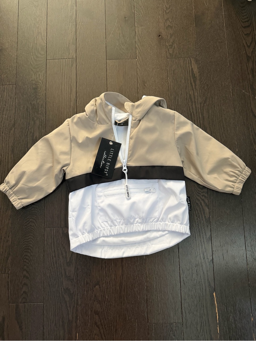 Little Bipsy Kids Beige & White Hooded Windbreaker